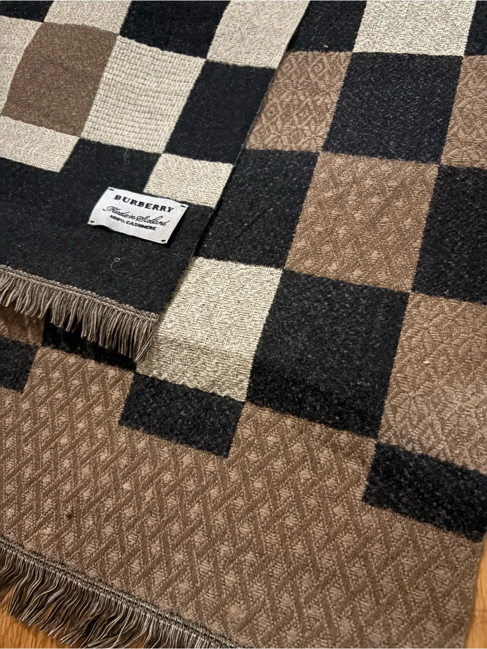 Burberry Checkerboard Wool Throw in Black, Cream & Brown